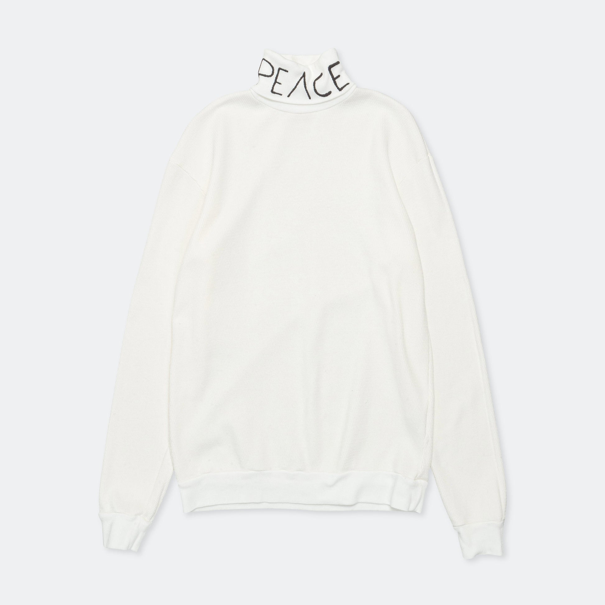 Waffle Jersey High-Neck Long Sleeve T (PEACE Embroidery) - White
