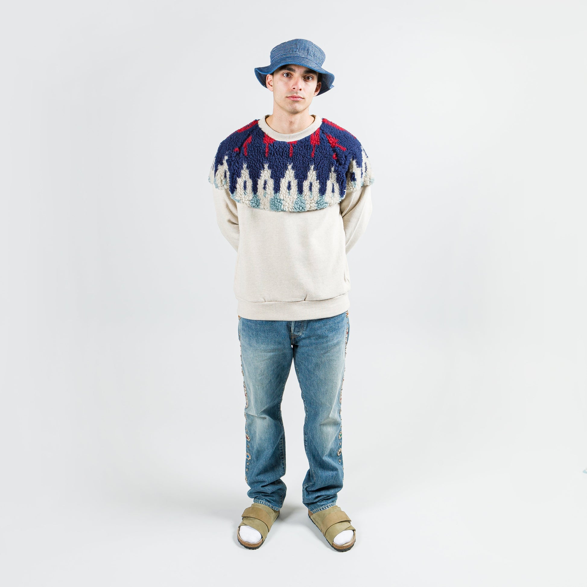 TOP Fleece Knit x BOA Fleece NORDIC SWT - Navy/Red