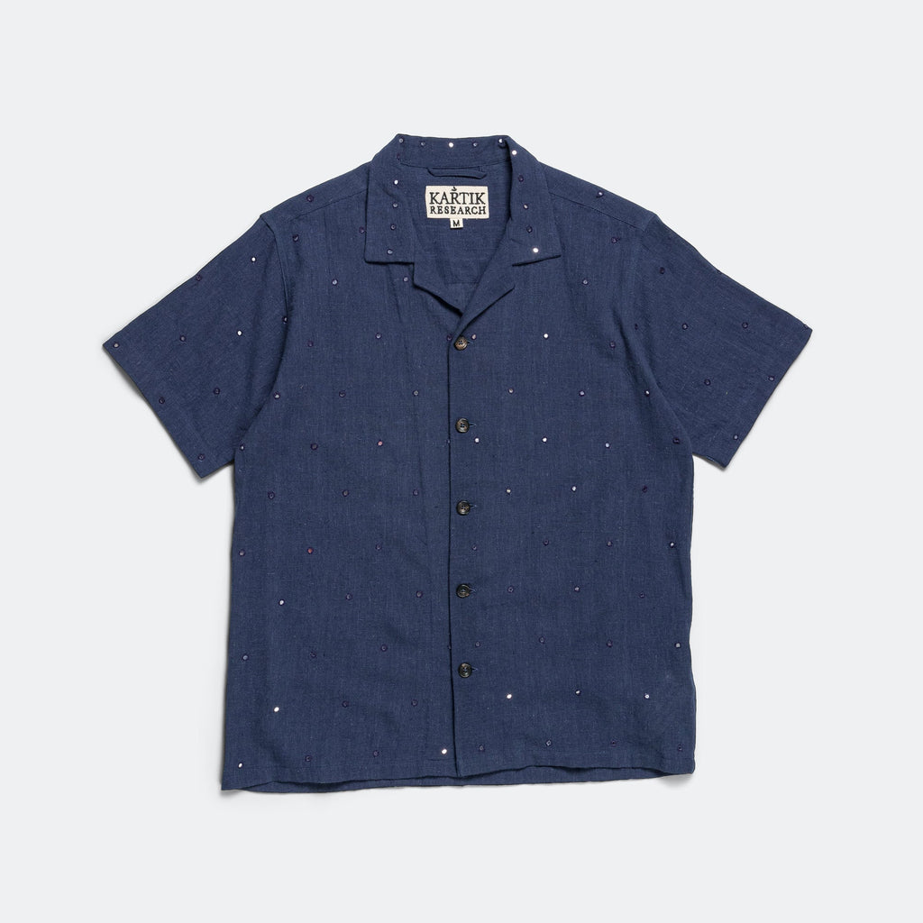 Camp Shirt Mirror Hand Embroidery - Navy