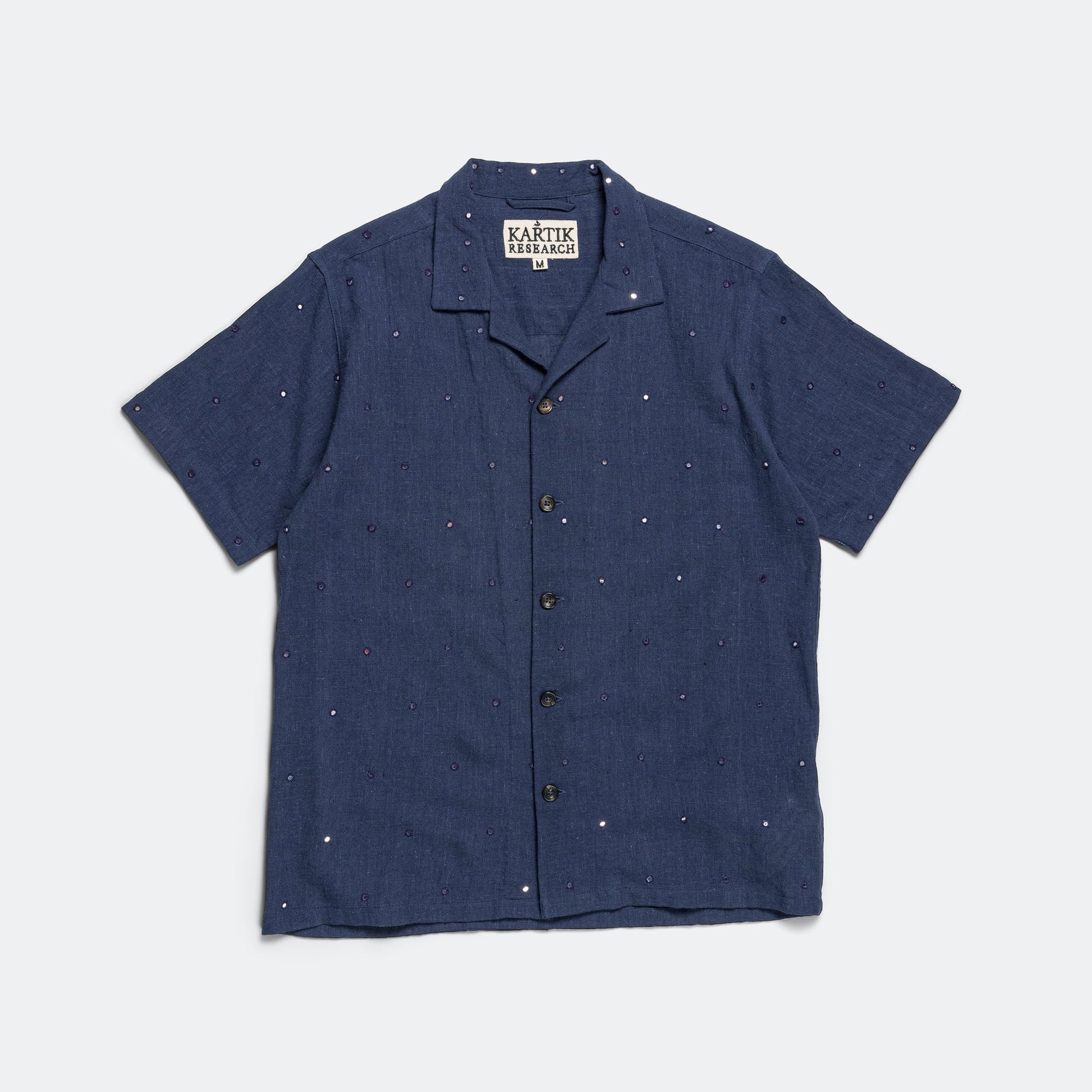Camp Shirt Mirror Hand Embroidery - Navy