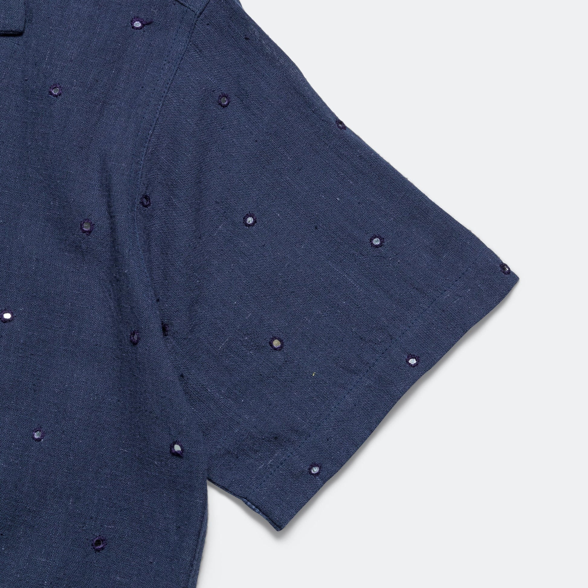 Camp Shirt Mirror Hand Embroidery - Navy