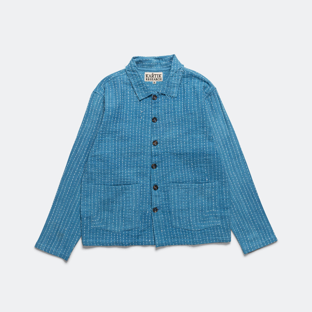 Cropped Jacket Kantha Embroidery -  Indigo/Ecru