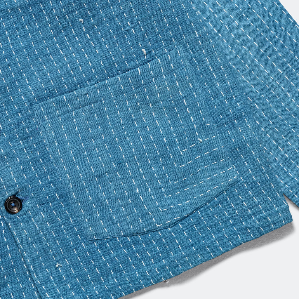 Cropped Jacket Kantha Embroidery -  Indigo/Ecru