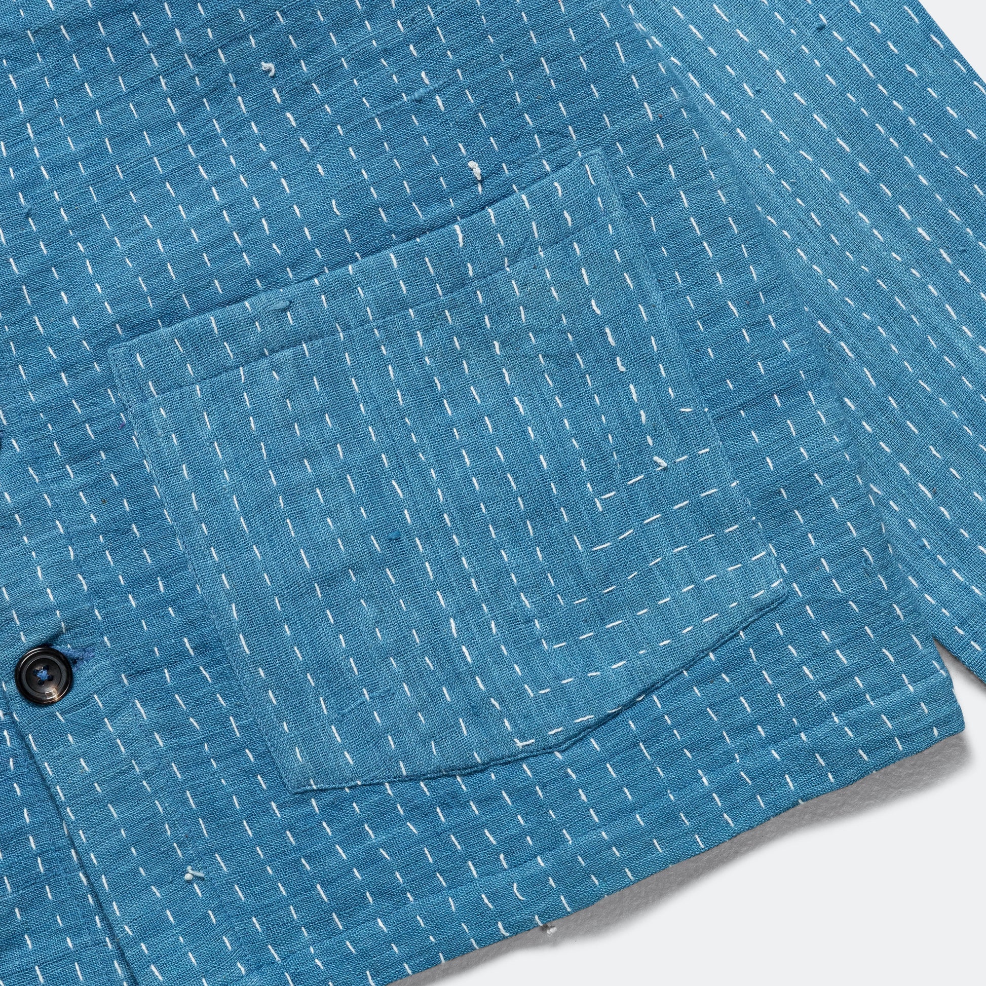 Cropped Jacket Kantha Embroidery -  Indigo/Ecru
