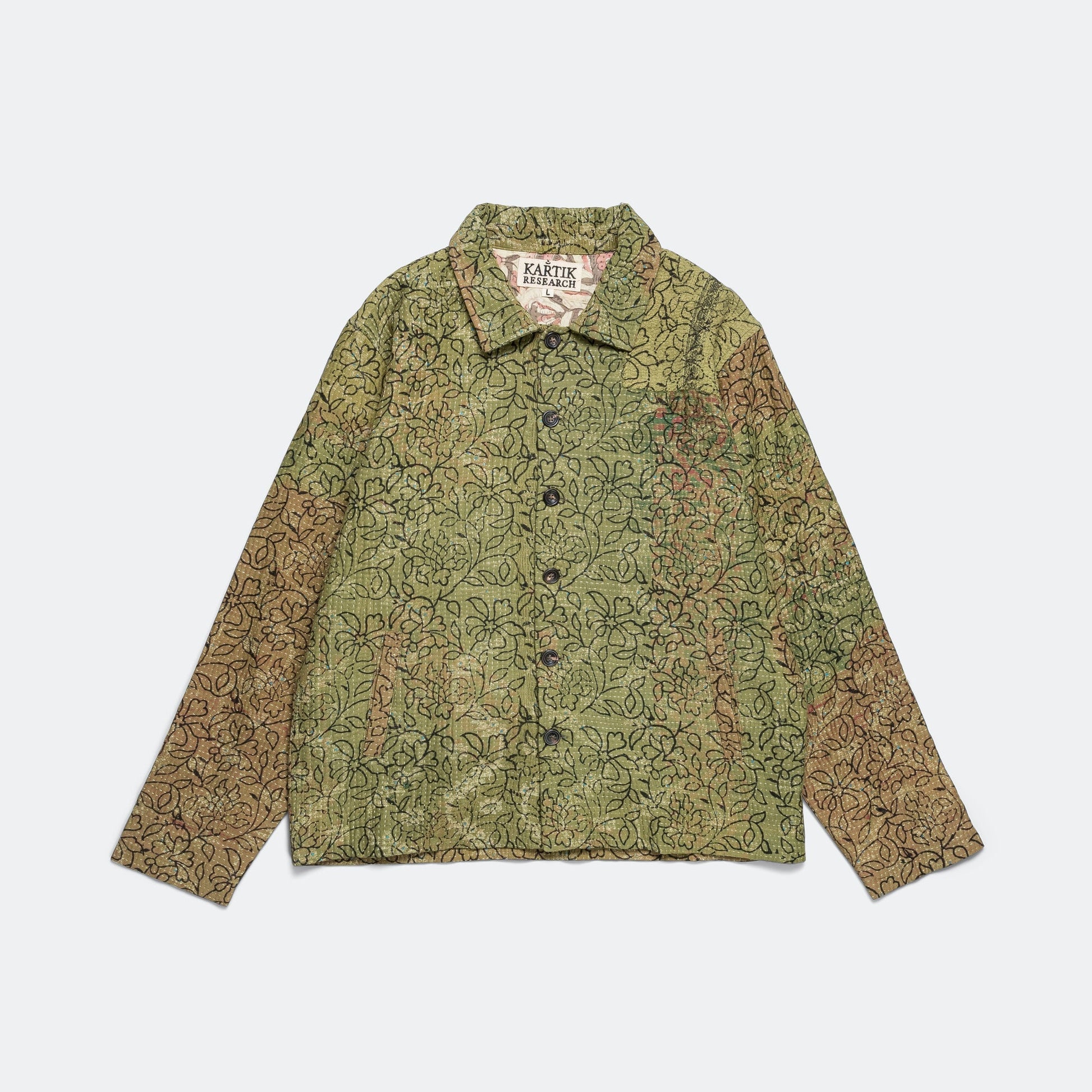 Vintage Kantha Jacket - Olive/Black Large