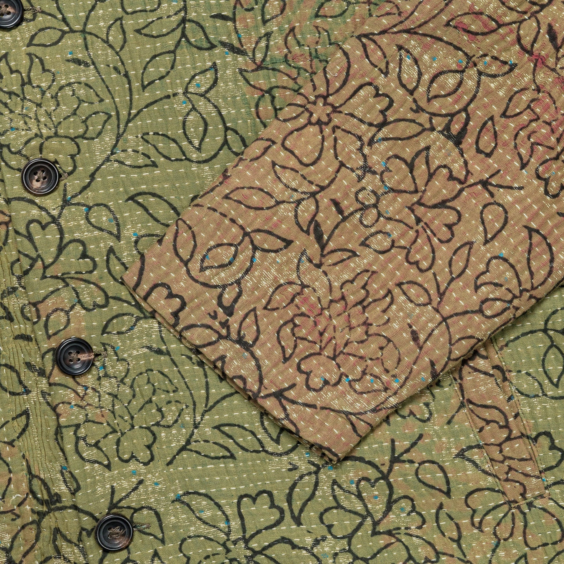 Vintage Kantha Jacket - Olive/Black Large