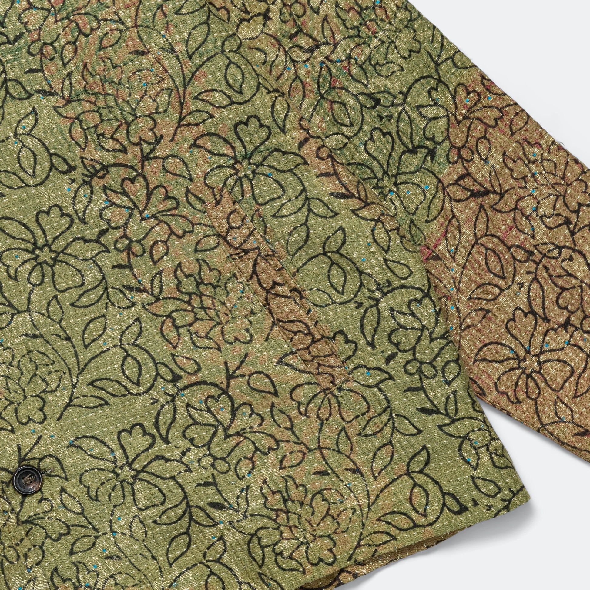 Vintage Kantha Jacket - Olive/Black Large