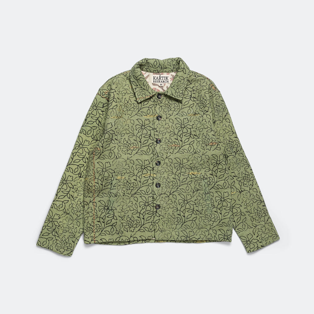 Vintage Kantha Jacket - Olive/Black Medium