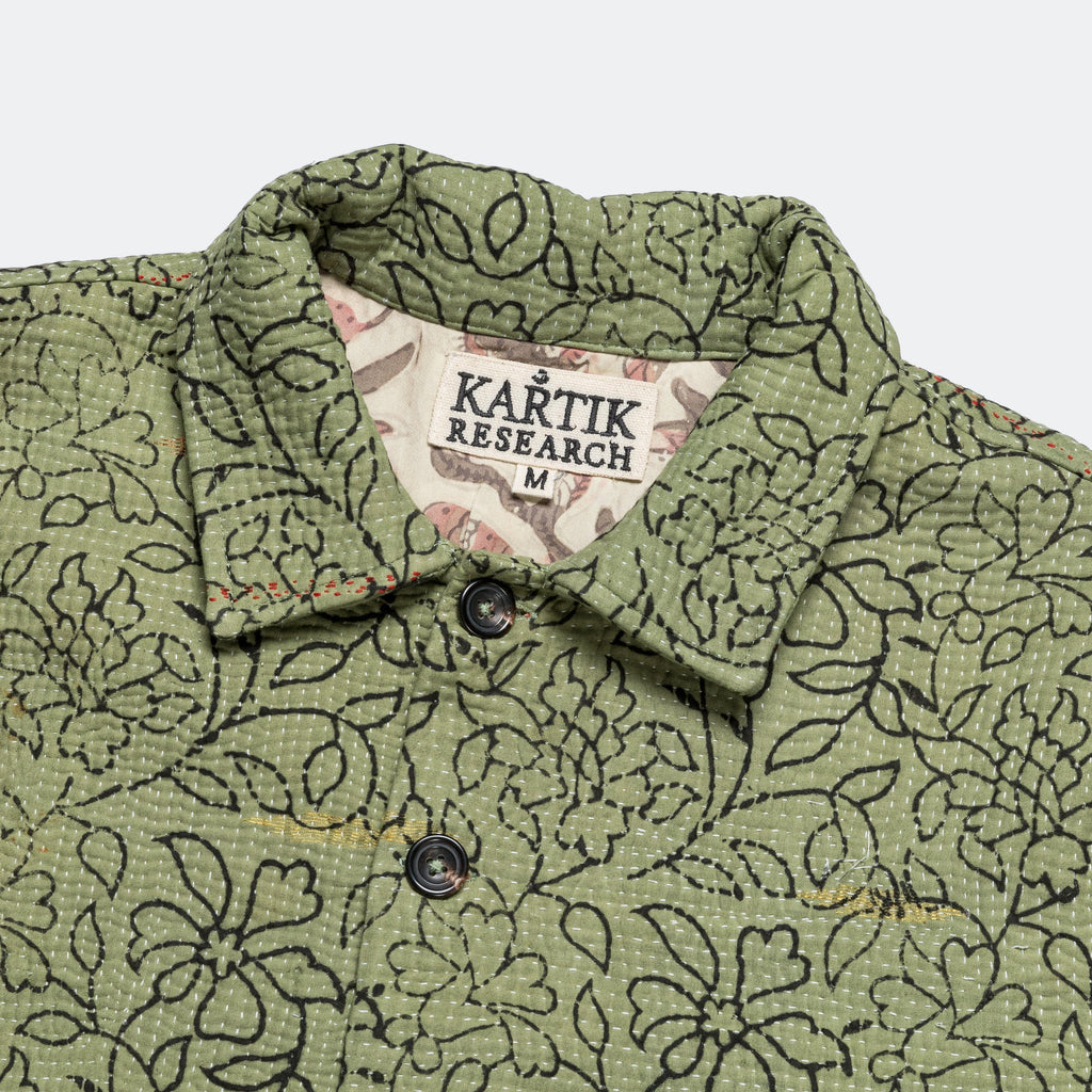 Vintage Kantha Jacket - Olive/Black Medium