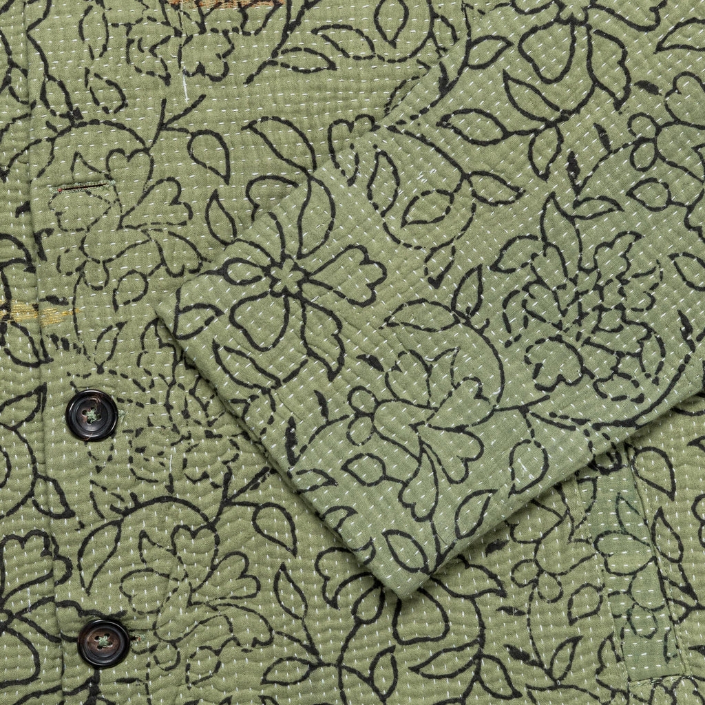 Vintage Kantha Jacket - Olive/Black Medium