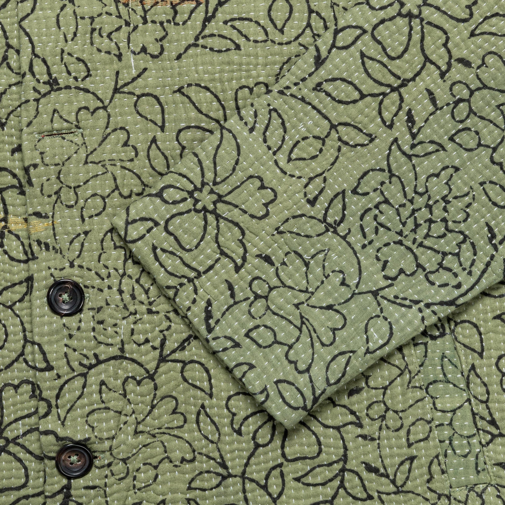 Vintage Kantha Jacket - Olive/Black Medium