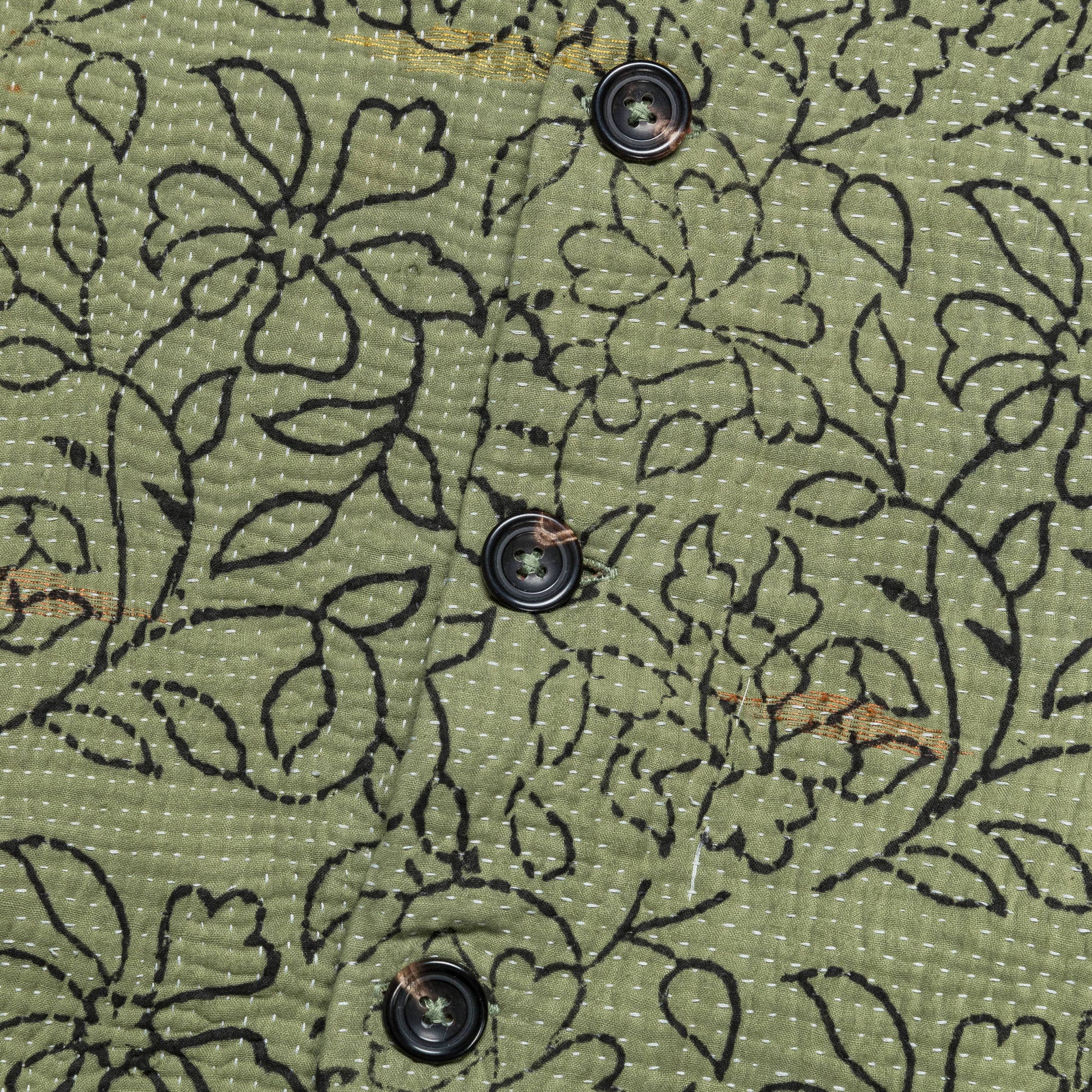 Vintage Kantha Jacket - Olive/Black Medium