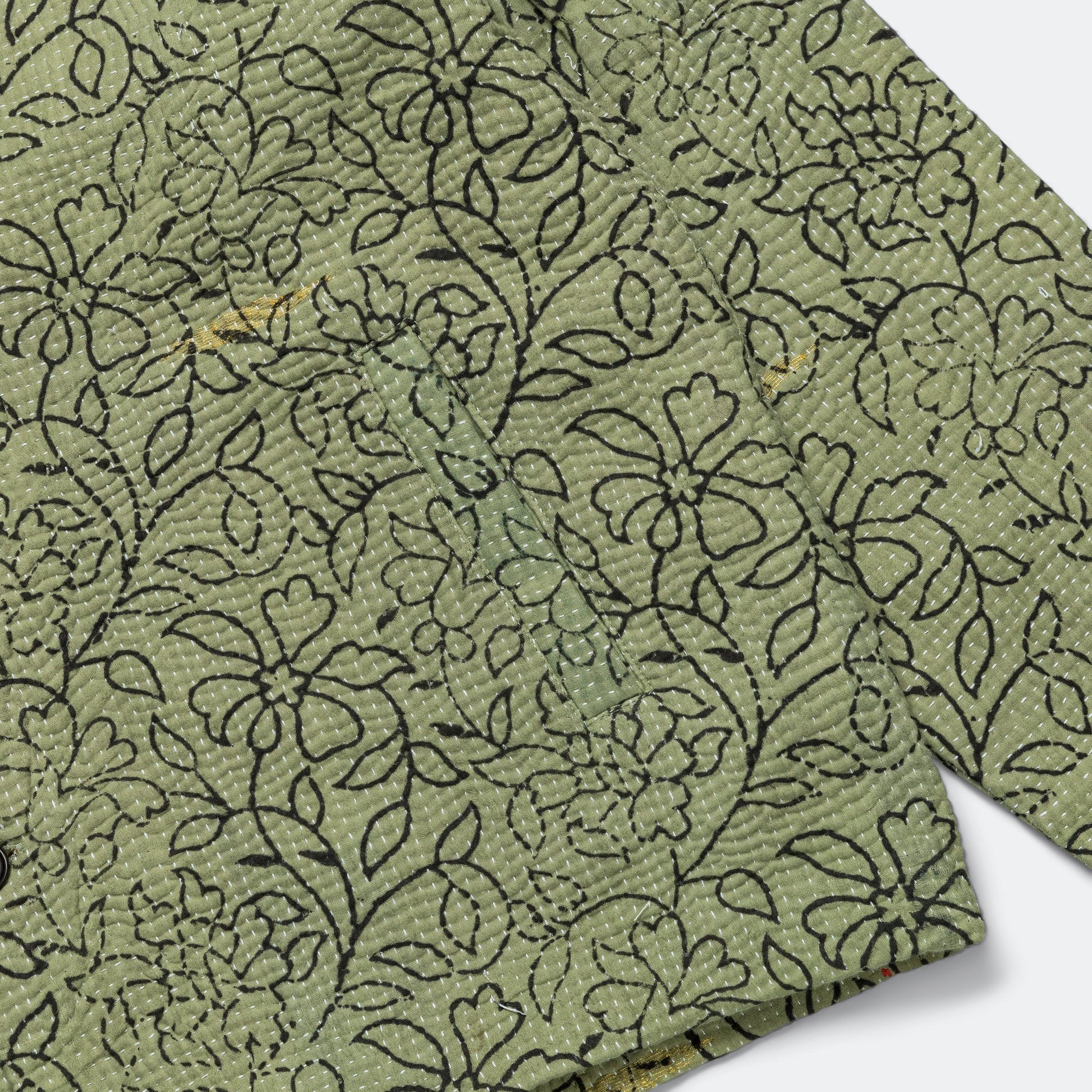 Vintage Kantha Jacket - Olive/Black Medium
