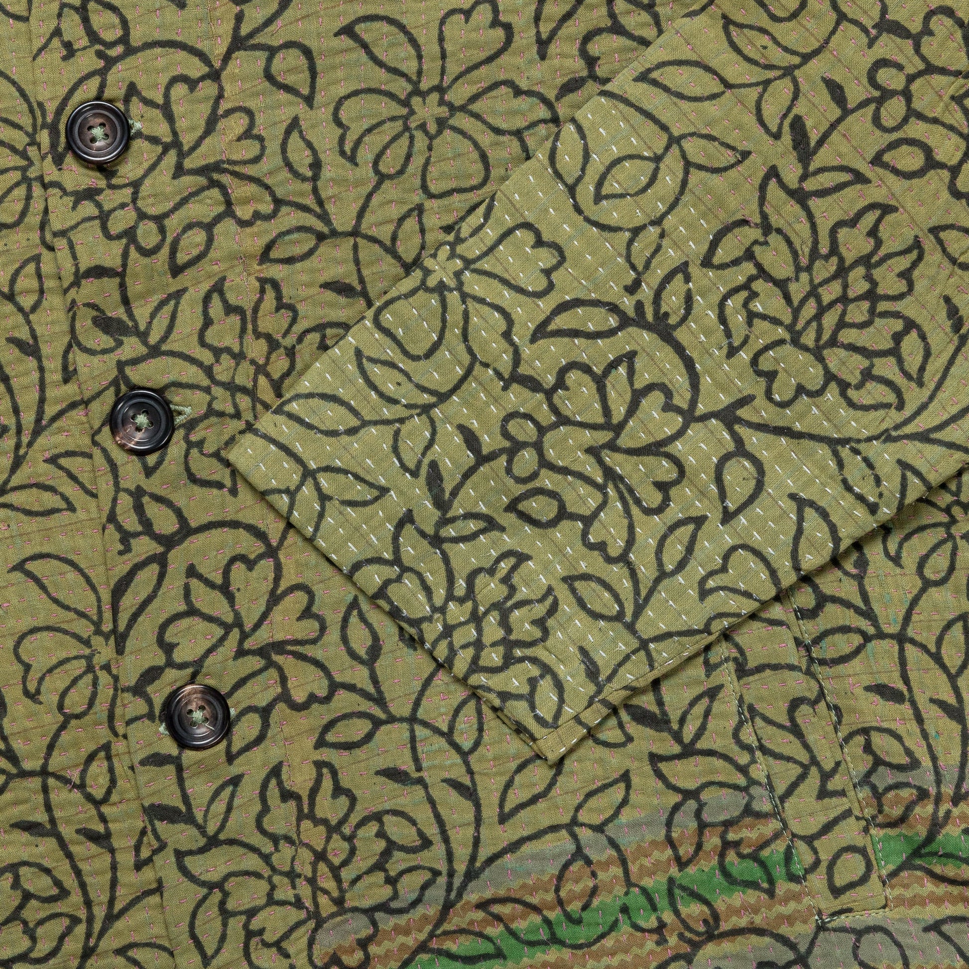 Vintage Kantha Jacket - Olive/Black Small