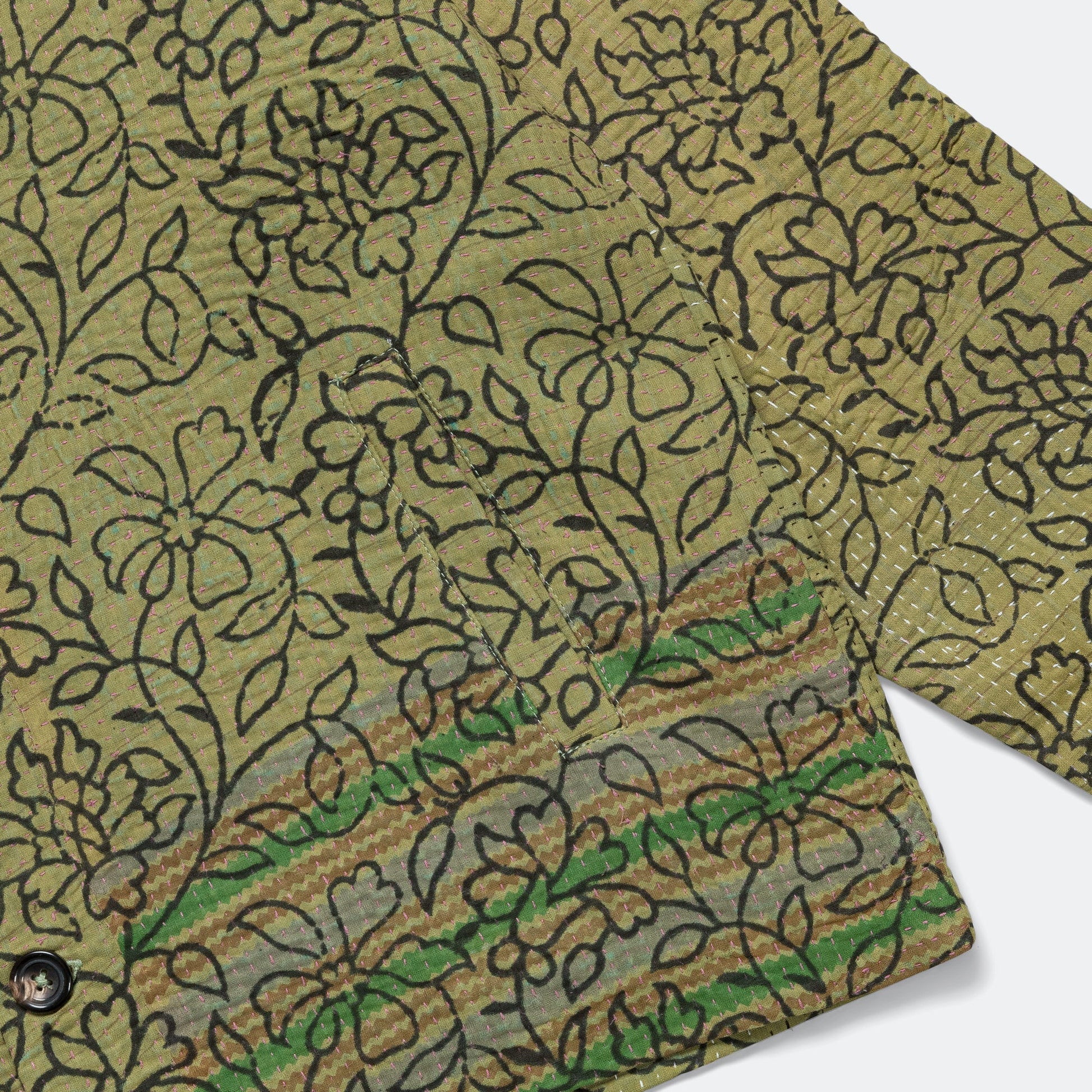 Vintage Kantha Jacket - Olive/Black Small