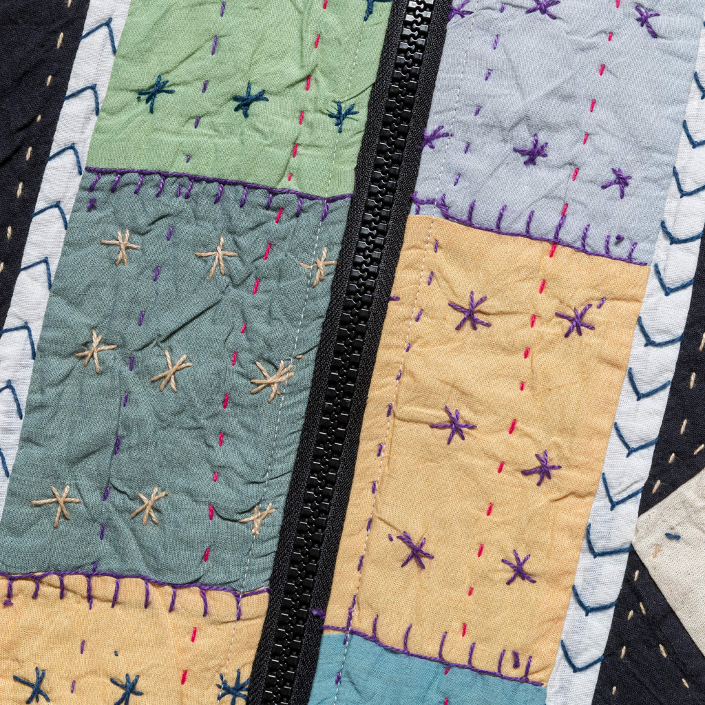 Zip Work Jacket Hand Quilted - White/Brown-Multicolour