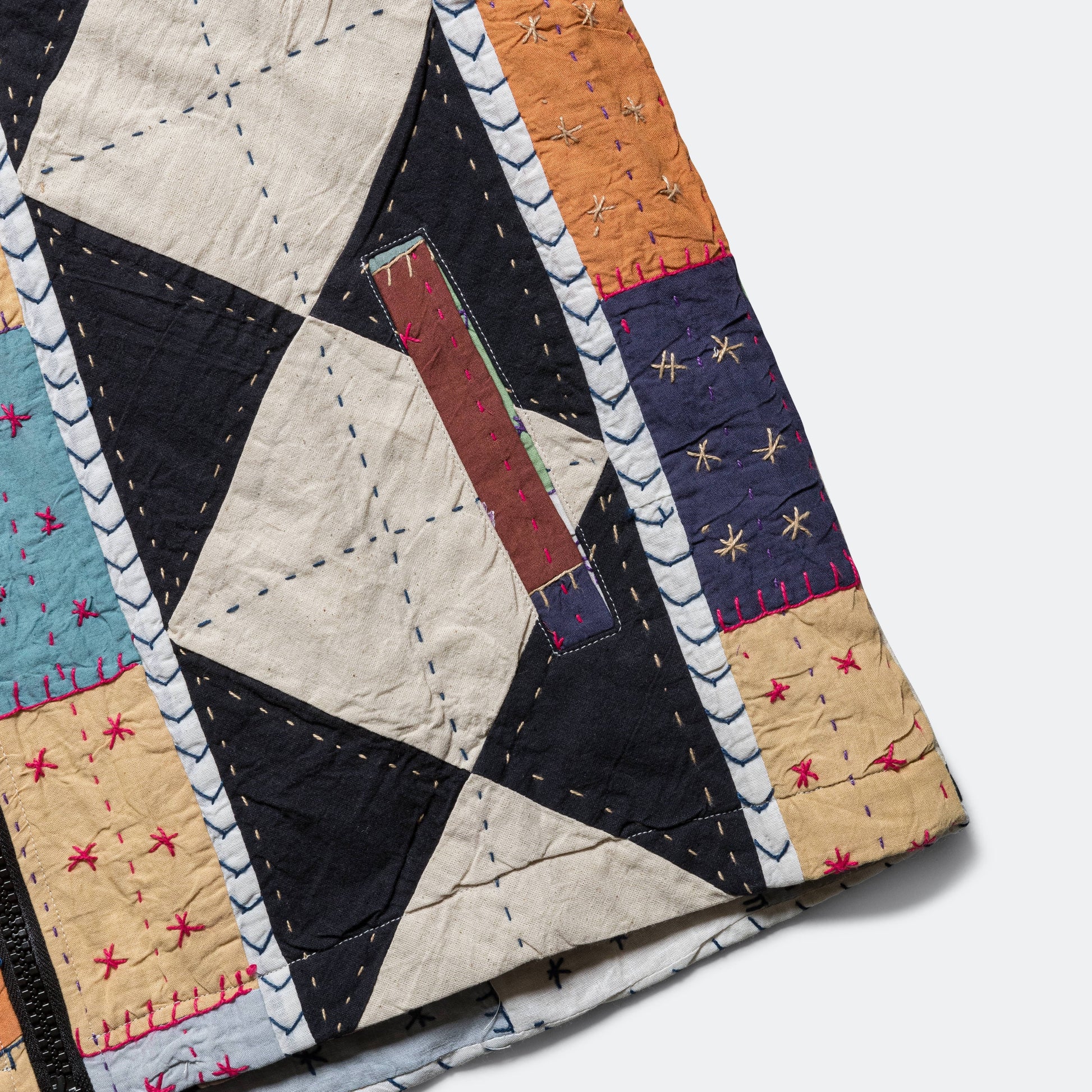 Zip Work Jacket Hand Quilted - White/Brown-Multicolour