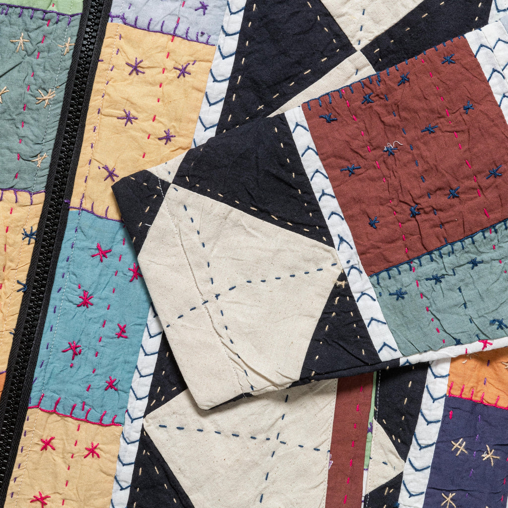 Zip Work Jacket Hand Quilted - White/Brown-Multicolour