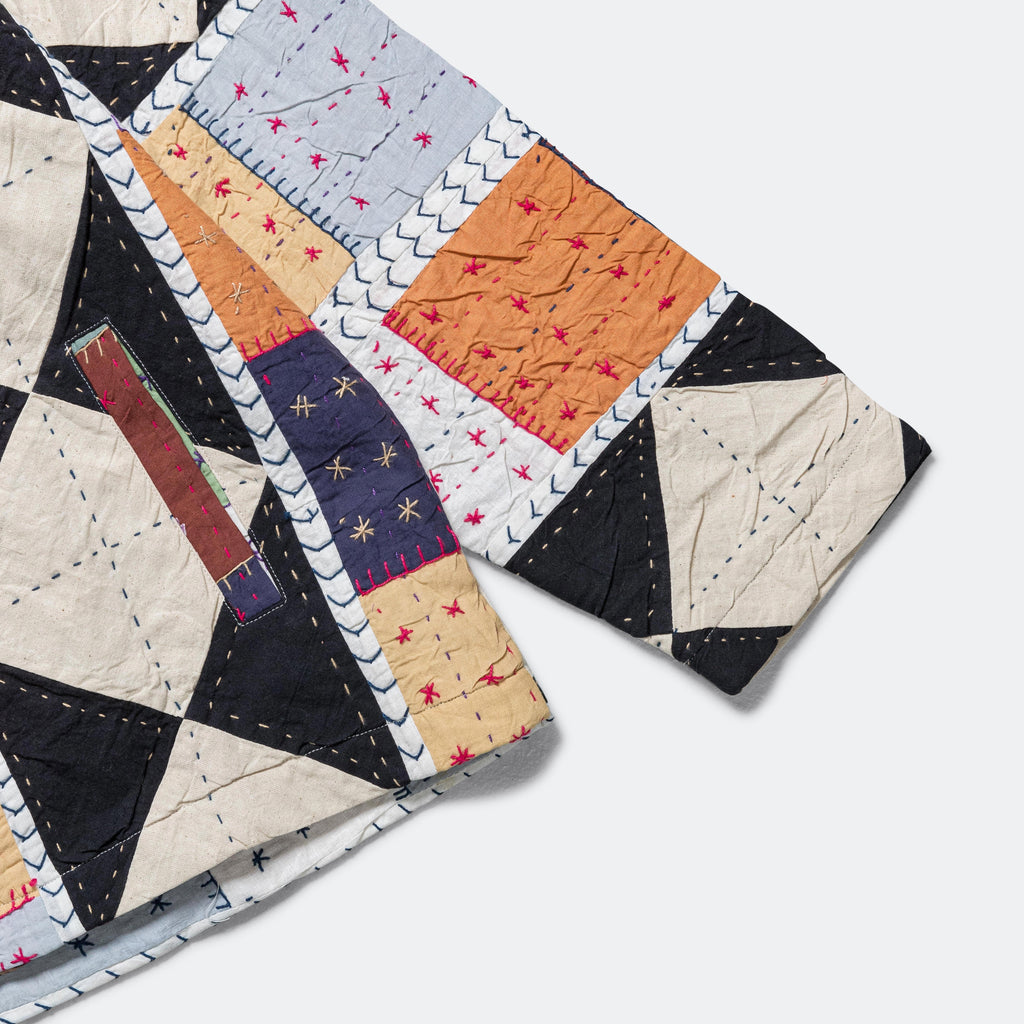 Zip Work Jacket Hand Quilted - White/Brown-Multicolour