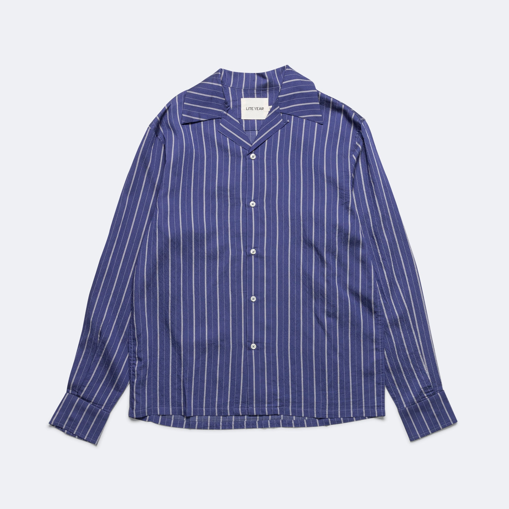 Long Sleeve Camp Collar - Blue Silk Stripe