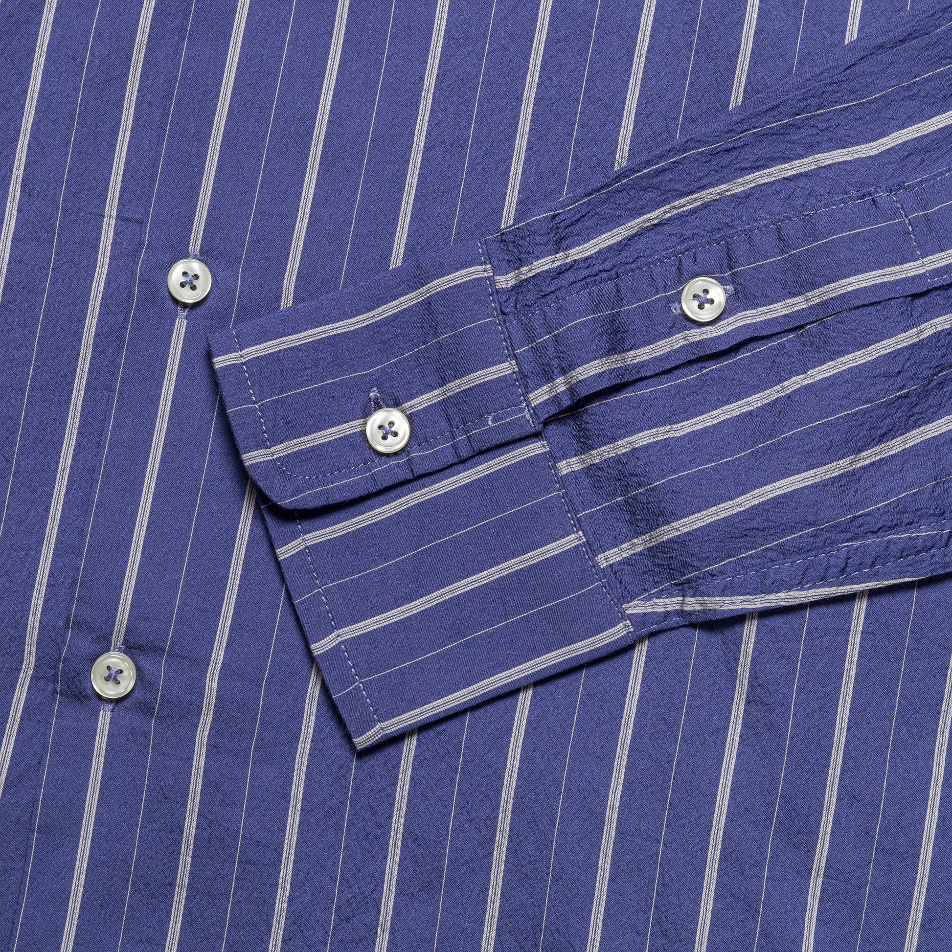 Long Sleeve Camp Collar - Blue Silk Stripe