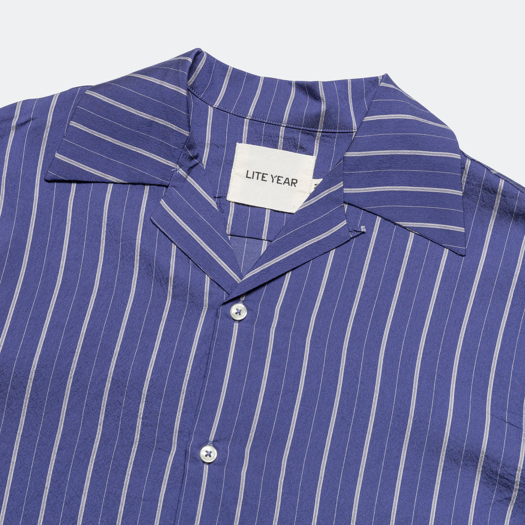 Long Sleeve Camp Collar - Blue Silk Stripe