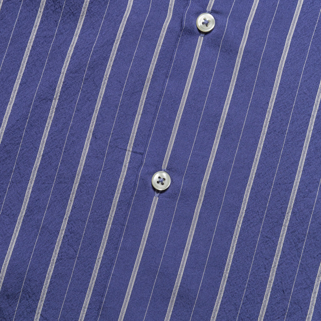 Long Sleeve Camp Collar - Blue Silk Stripe