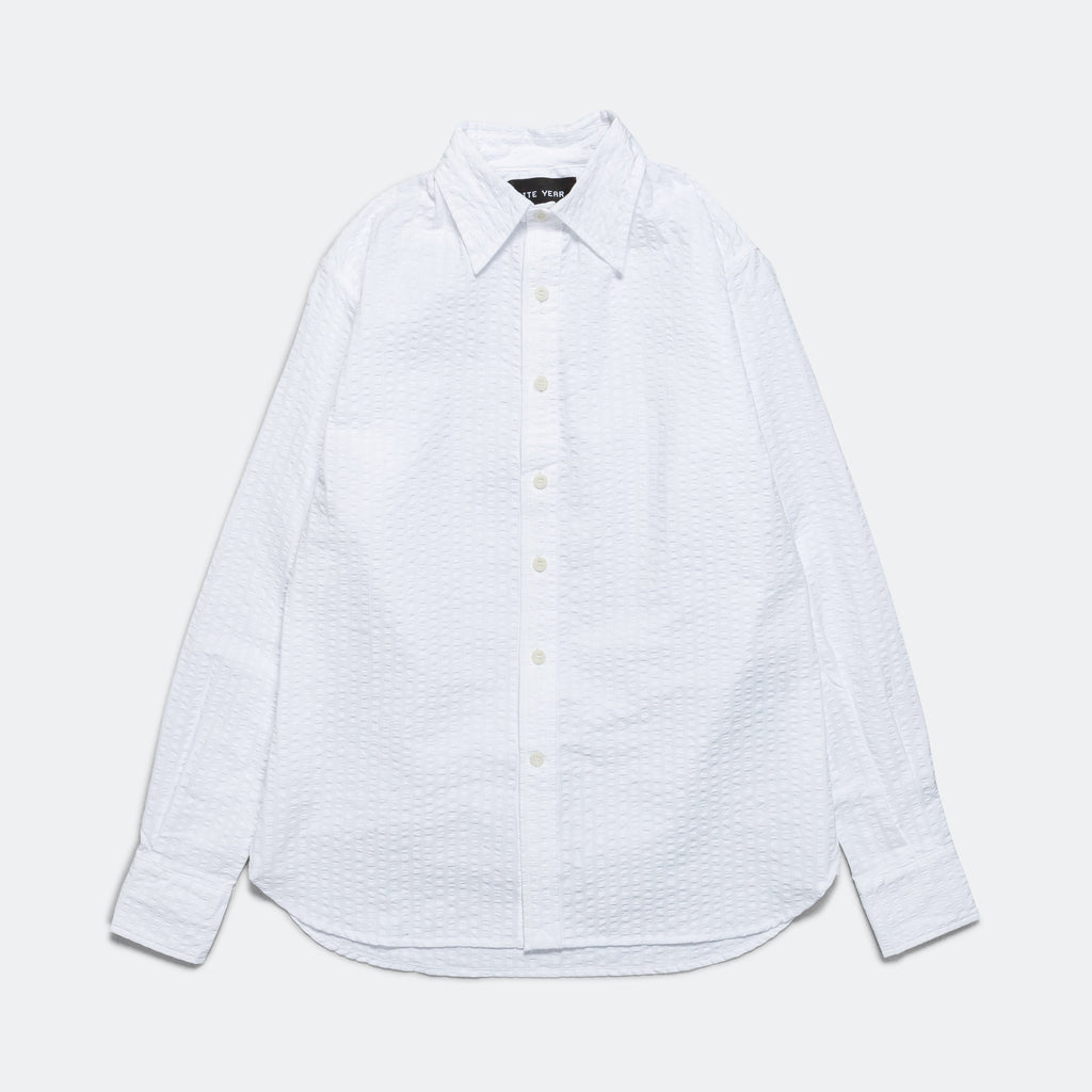 Wide Seersucker Button Up Shirt - White