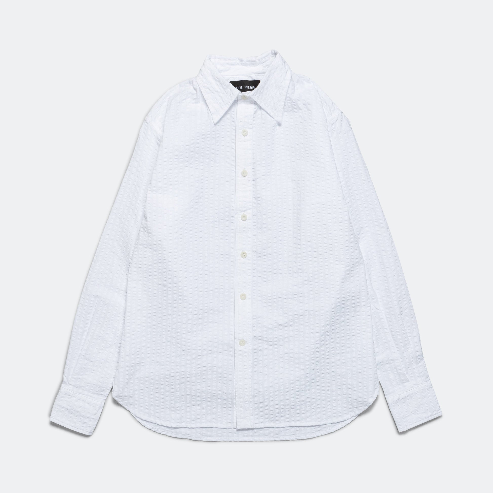 Wide Seersucker Button Up Shirt - White