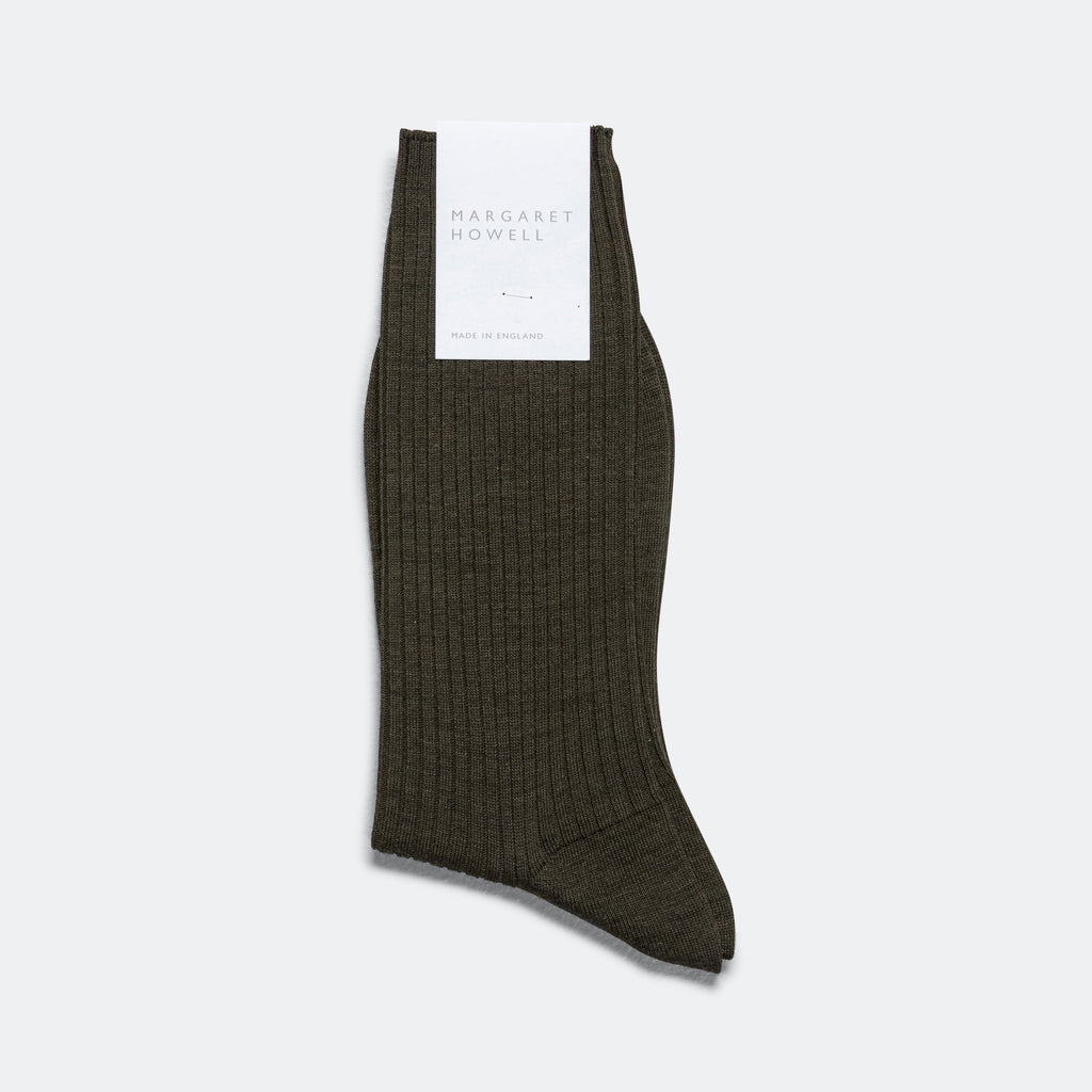 Full Rib Sock - Dark Olive Fine Merino