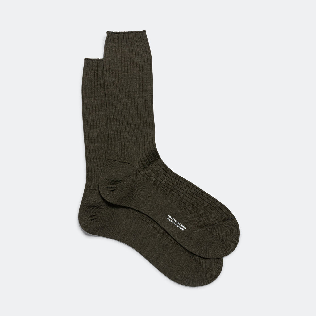 Full Rib Sock - Dark Olive Fine Merino