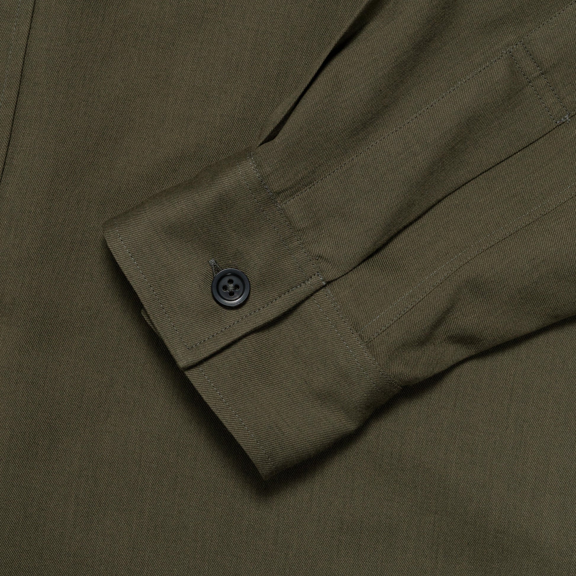 Inverted Pocket Shirt - Khaki Green Cotton Wool Twill