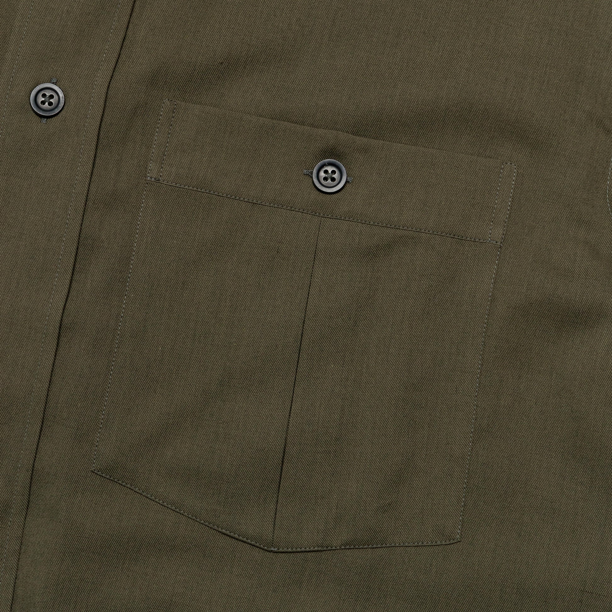Inverted Pocket Shirt - Khaki Green Cotton Wool Twill