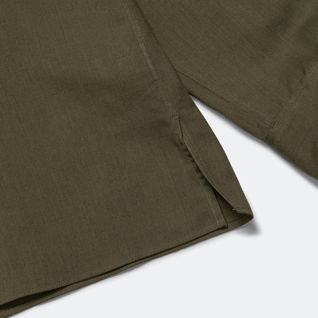 Inverted Pocket Shirt - Khaki Green Cotton Wool Twill