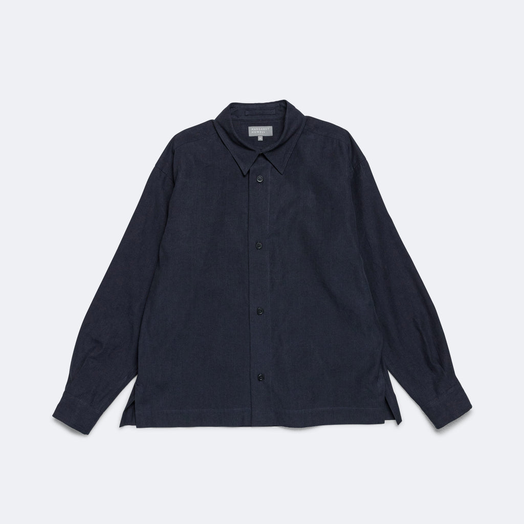 Minimal Boxy Shirt - Ink Heavy Cotton Linen Poplin