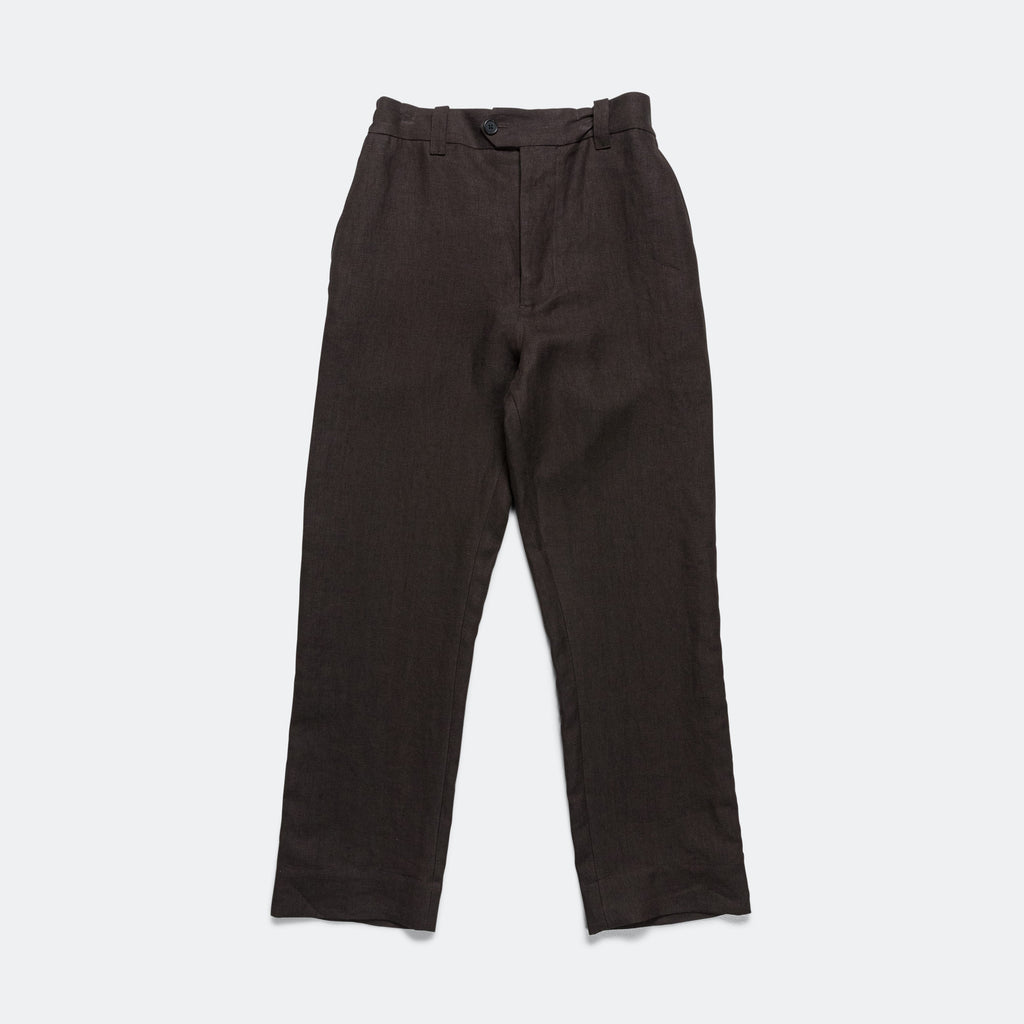 Relaxed Pleated Trouser - Dark Brown Compact Linen Twill