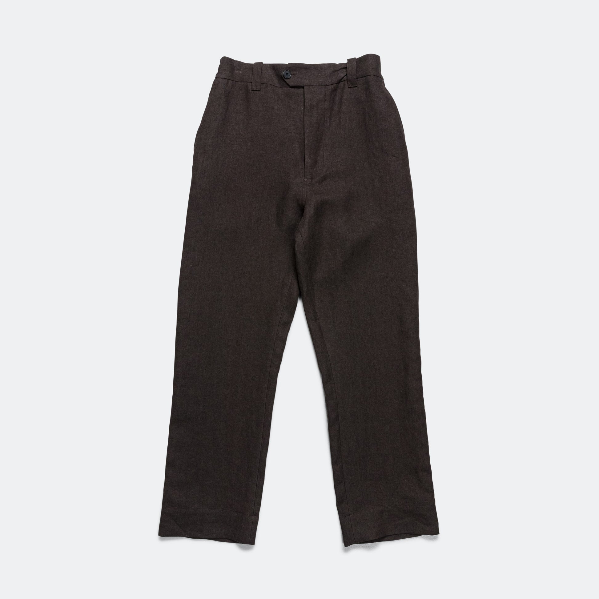 Relaxed Pleated Trouser - Dark Brown Compact Linen Twill
