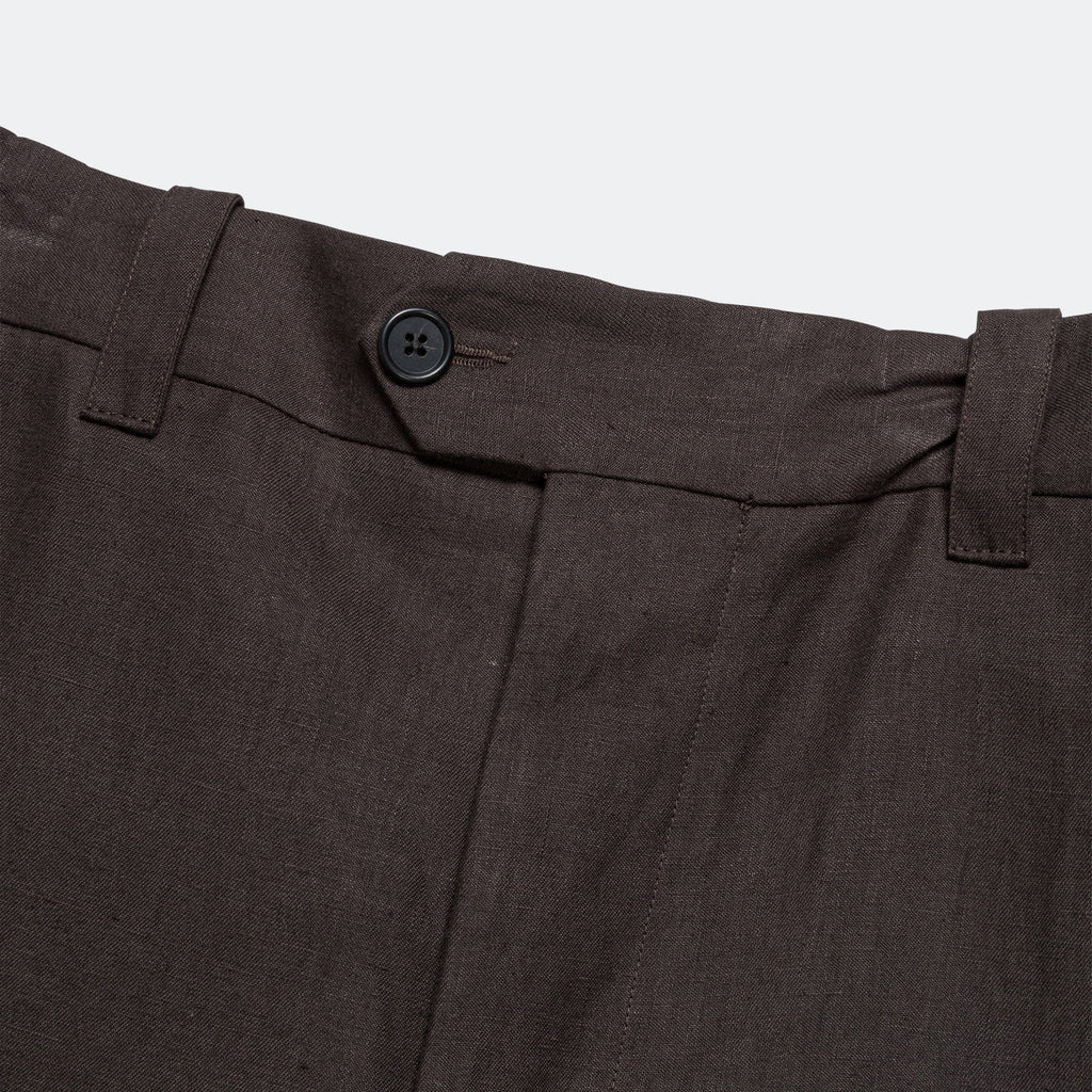 Relaxed Pleated Trouser - Dark Brown Compact Linen Twill