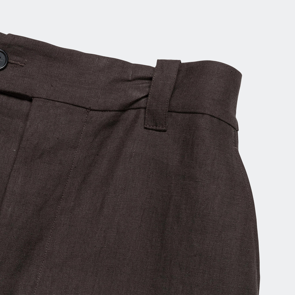 Relaxed Pleated Trouser - Dark Brown Compact Linen Twill