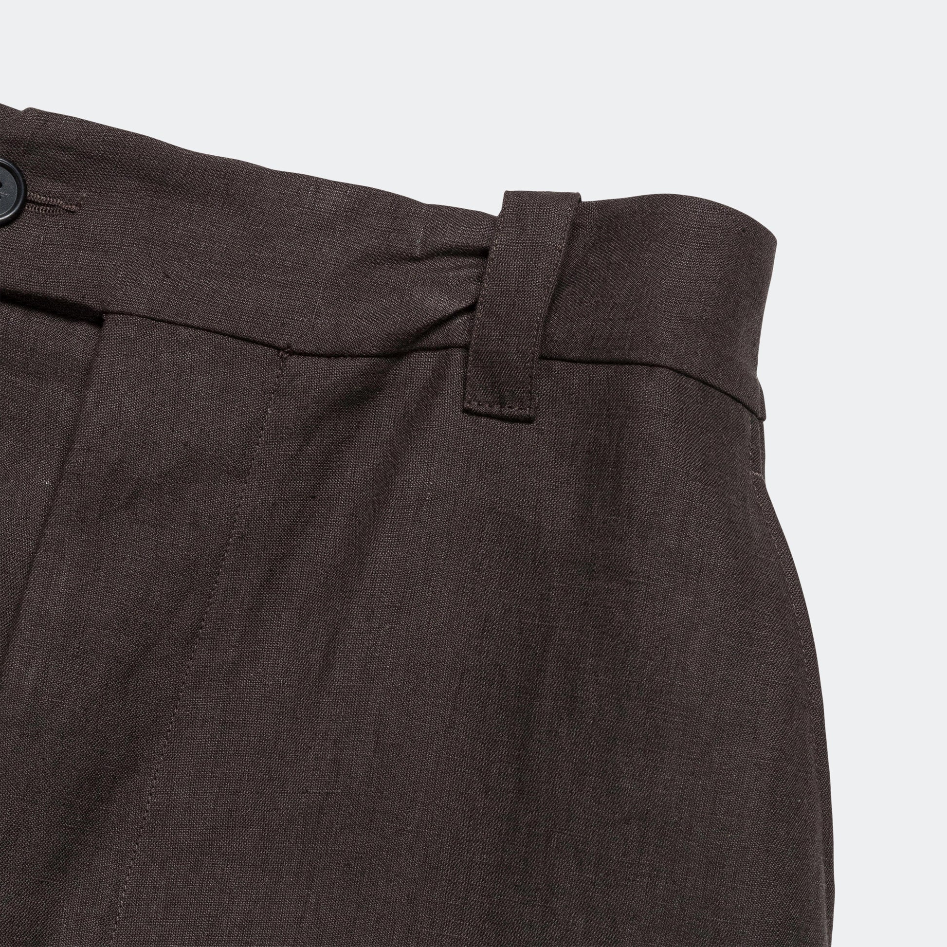 Relaxed Pleated Trouser - Dark Brown Compact Linen Twill
