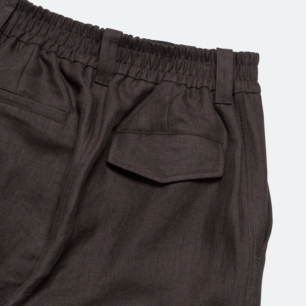 Relaxed Pleated Trouser - Dark Brown Compact Linen Twill