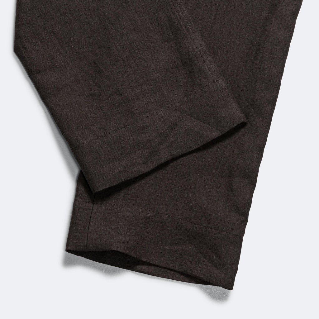 Relaxed Pleated Trouser - Dark Brown Compact Linen Twill