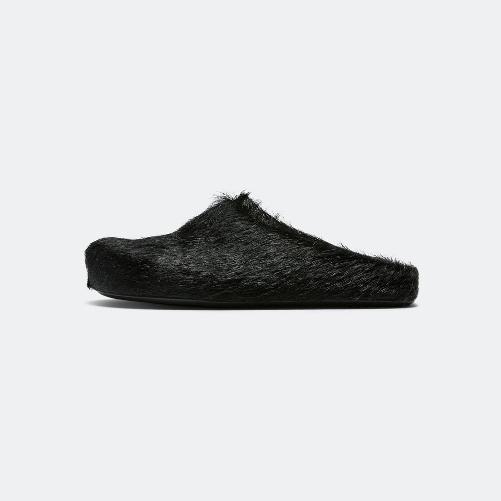 Long Hair Calfskin Fussbett Sabot - Black