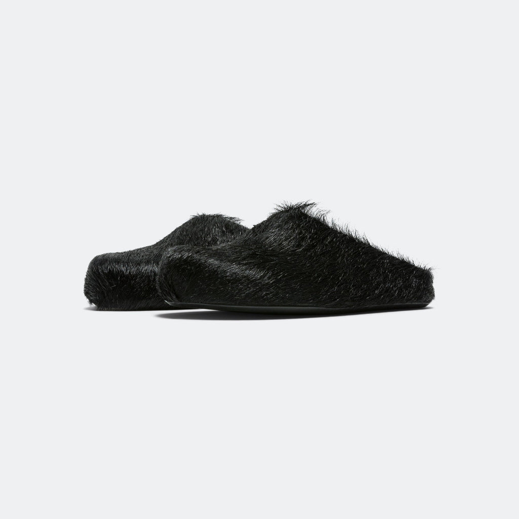 Long Hair Calfskin Fussbett Sabot - Black
