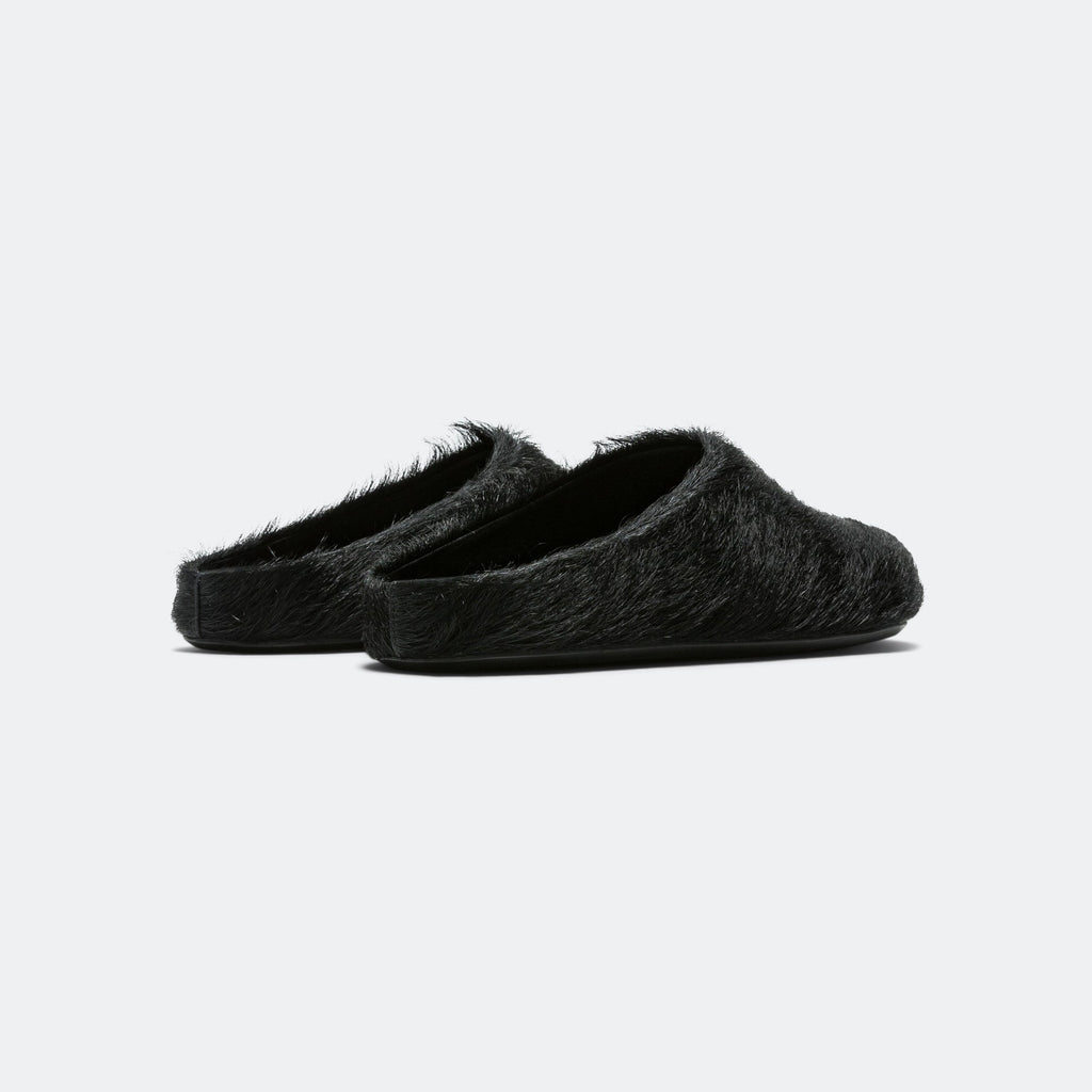 Long Hair Calfskin Fussbett Sabot - Black