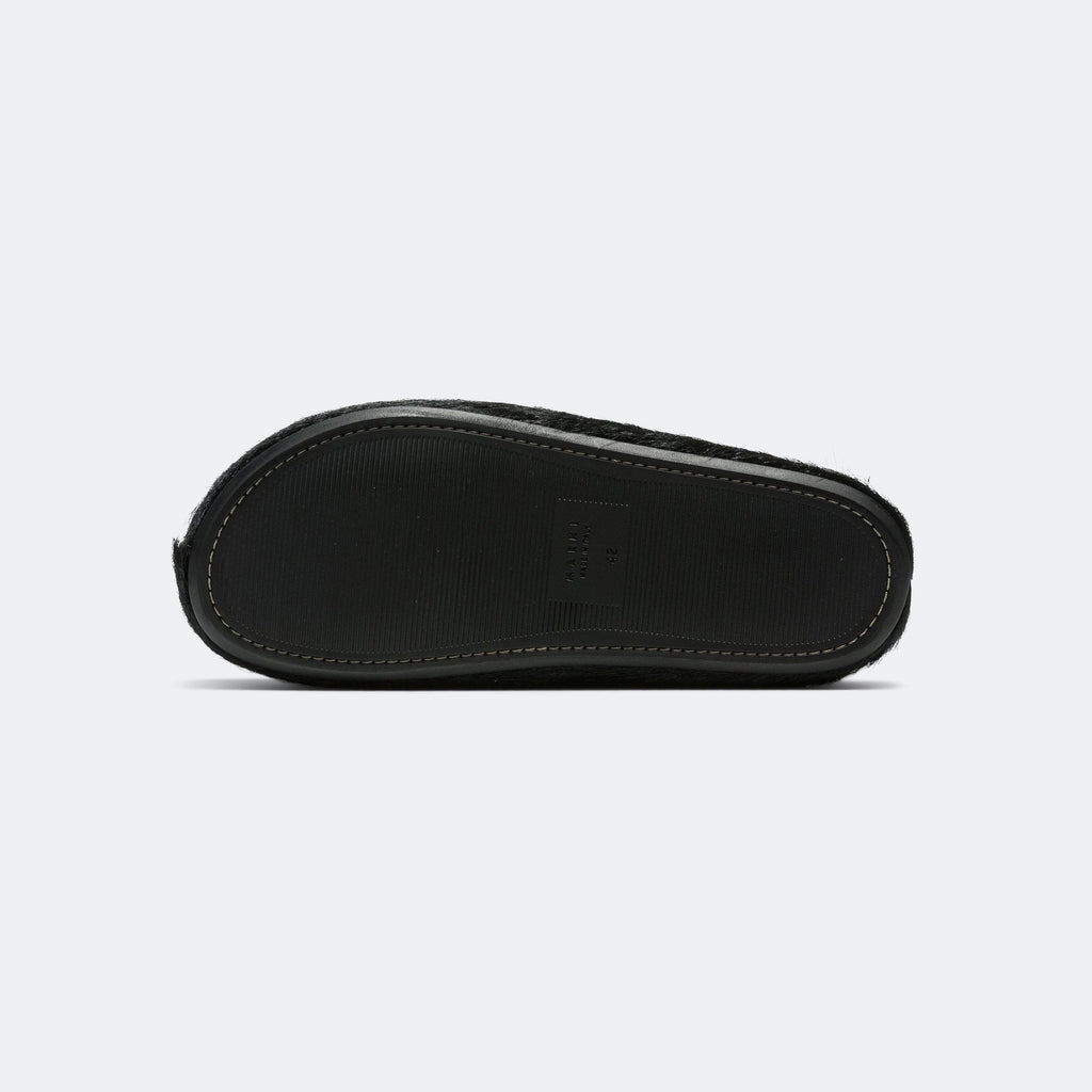 Long Hair Calfskin Fussbett Sabot - Black