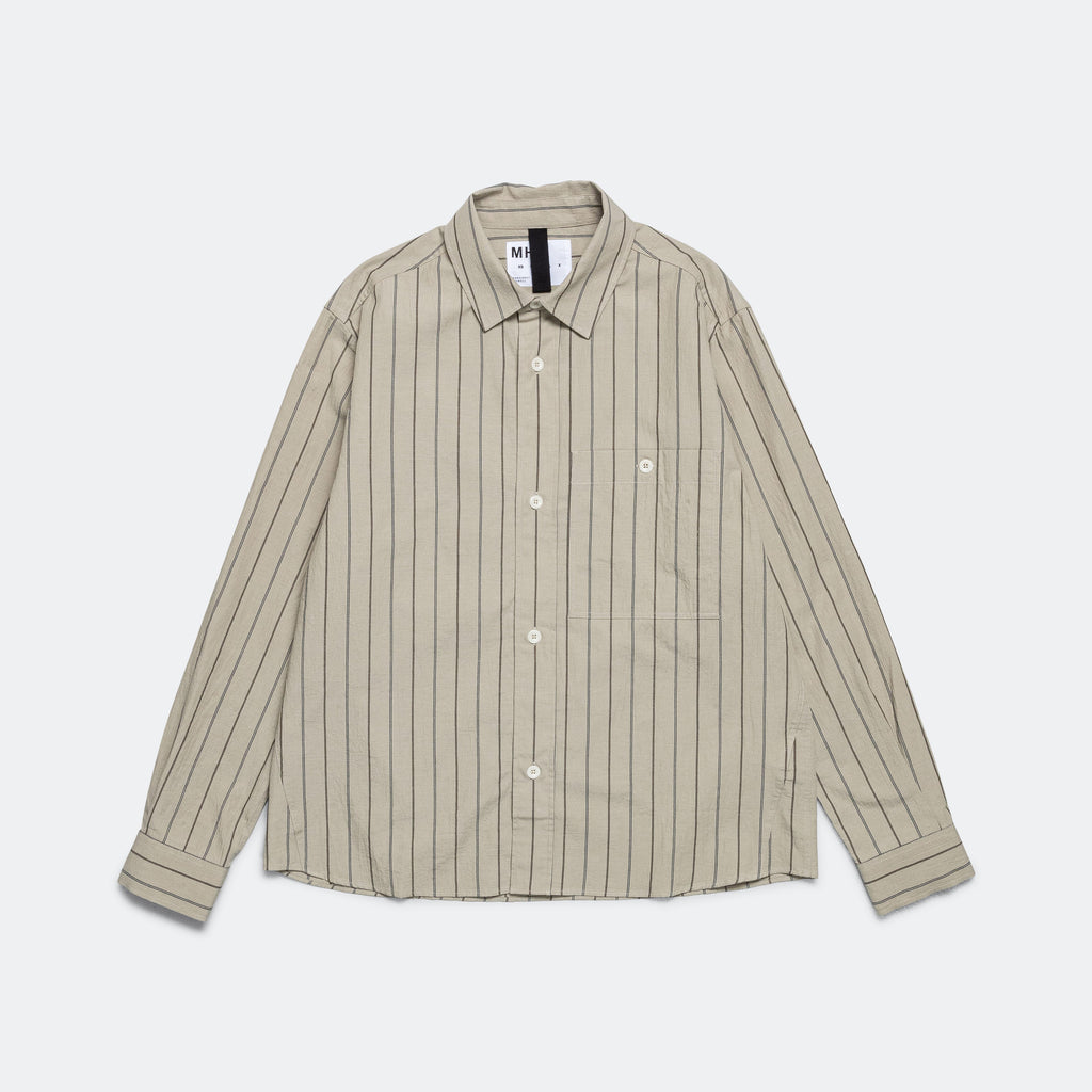 Overall Shirt - Stone/Navy Wide Stripe Cotton Linen