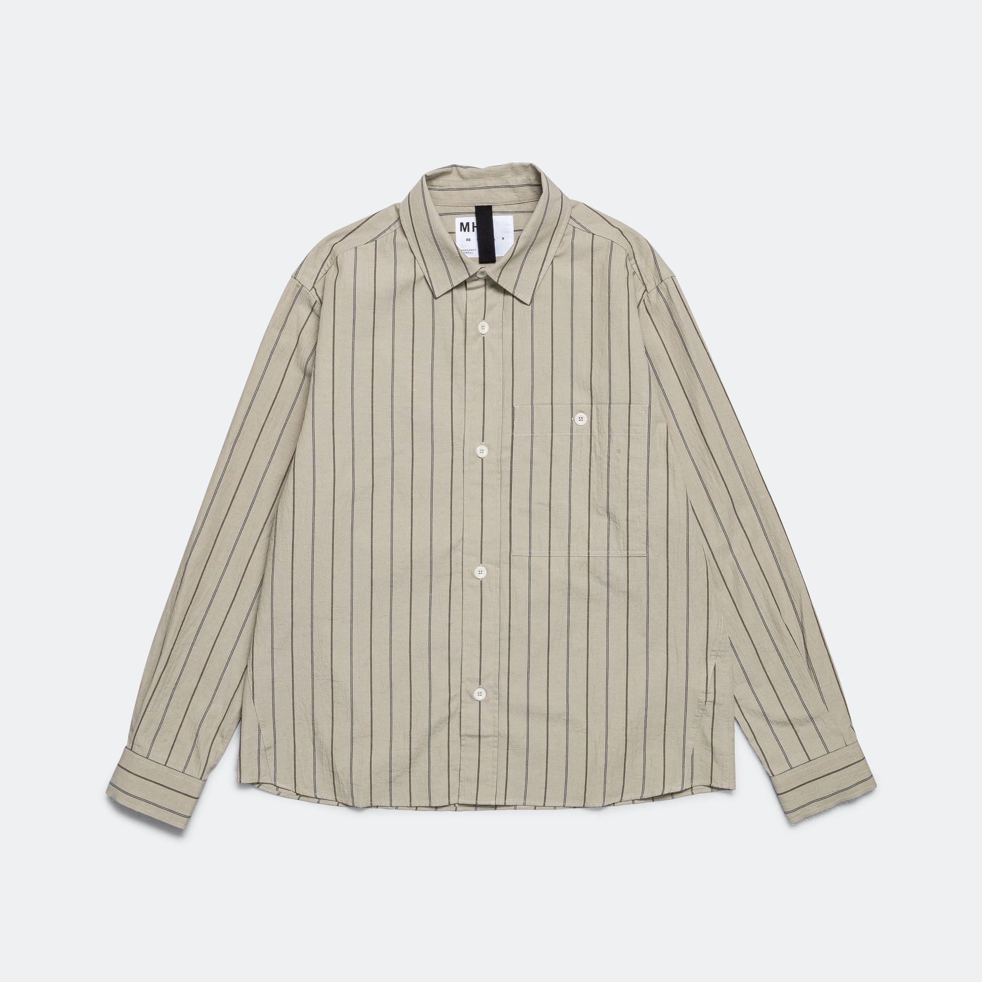 Overall Shirt - Stone/Navy Wide Stripe Cotton Linen