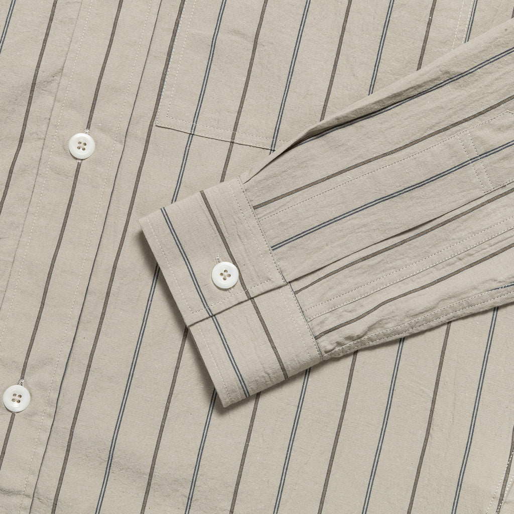 Overall Shirt - Stone/Navy Wide Stripe Cotton Linen