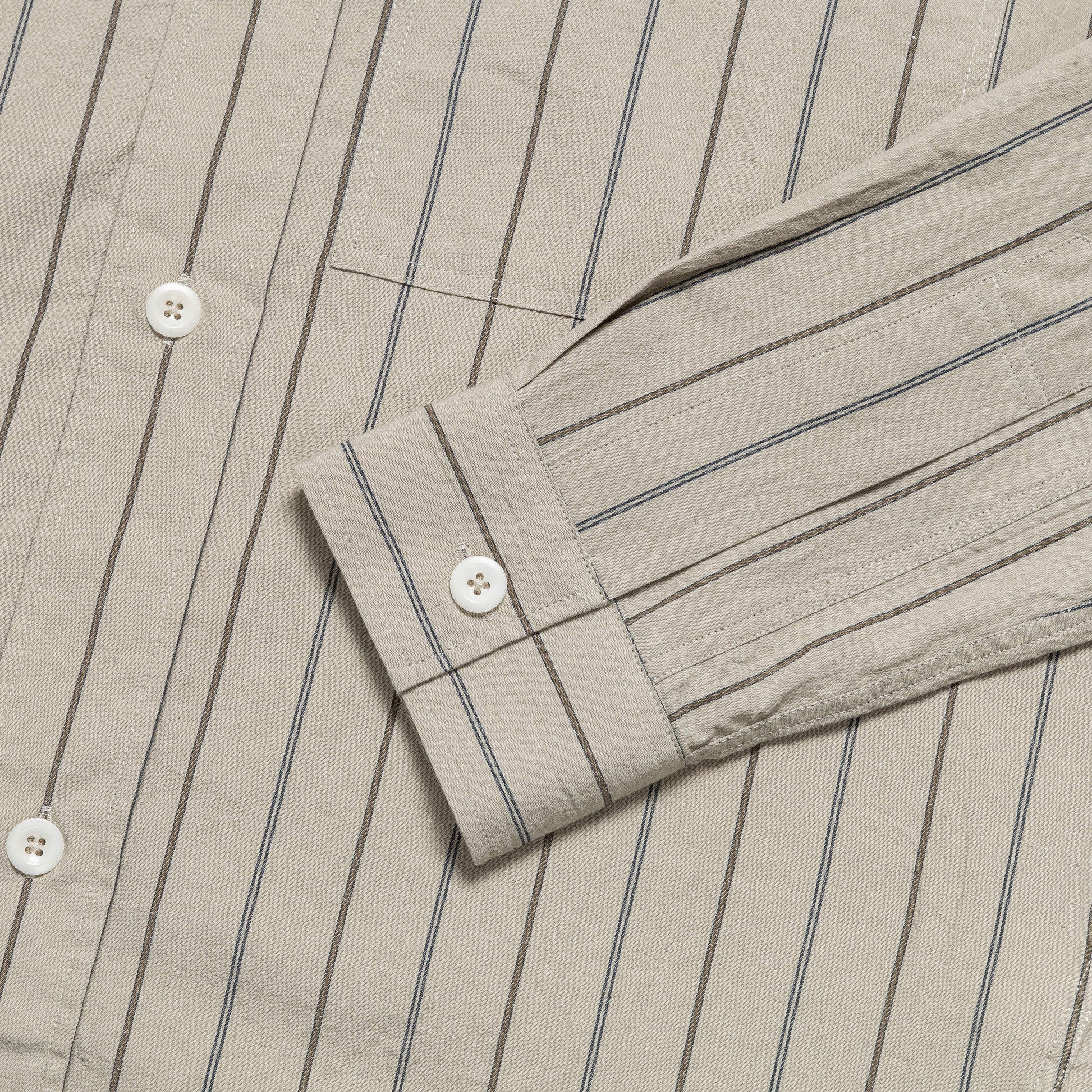 Overall Shirt - Stone/Navy Wide Stripe Cotton Linen